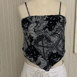 Black and white boho pattern handkerchief top